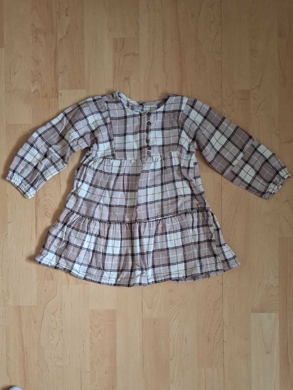 Old Navy Toddler Plaid Flannel Dress in Cream and Brown Size 2T